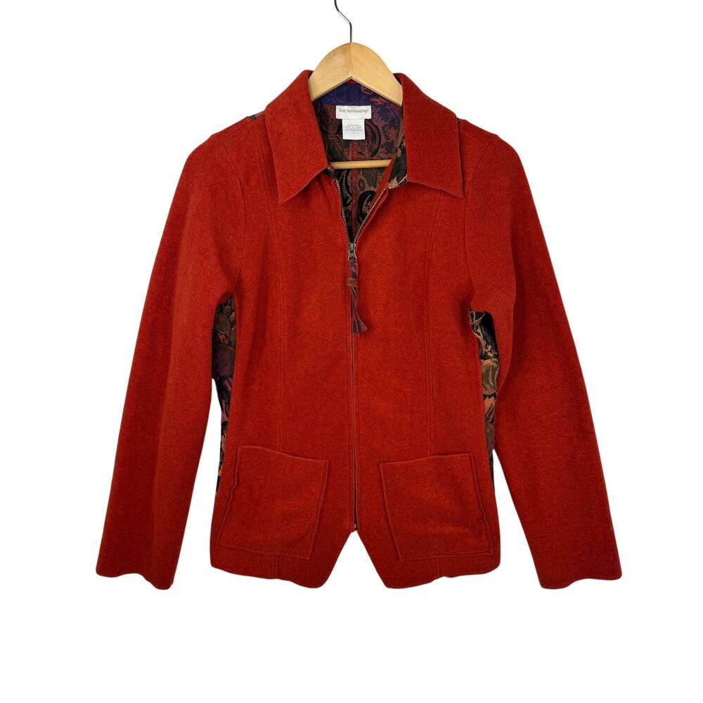 Soft Surroundings Orange Fleece Zip Up Jacket Size 6